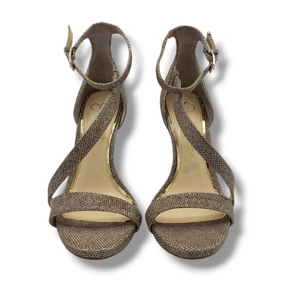 Jessica Simpson Rayli 2 Sandal Womens 7 Gold Ankle Strap High Heel Strappy - Picture 3 of 9